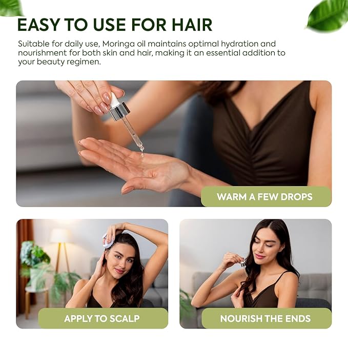 Moringa Miracle Oil - 100% Pure & Cold-Pressed - Deeply Hydrating Oil for Hair & Skin with Natural Nutrient-Rich Hair Butter for Strength & Shine - 2.02oz (60ml)
