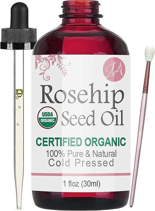 Healing Solutions Oils Organic Rosehip Seed Oil 1 oz, 100% Pure All Natural, Cold Pressed Serum for Face, Hair, Skin, Body & Nails, Rosa Mosqueta Essential Oil for Anti Aging, Scar, Acne & Skincare