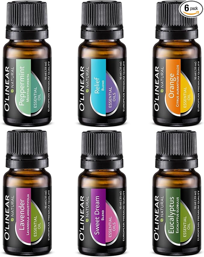 Essential Oils Set - 4 Oils & 2 Blends, Top 6 Essential Oils for Diffusers for Home, Relief, Serenity Dream Oil Blend Aromatherapy, Peppermint, Orange, Lavender, Eucalyptus Essential Oils