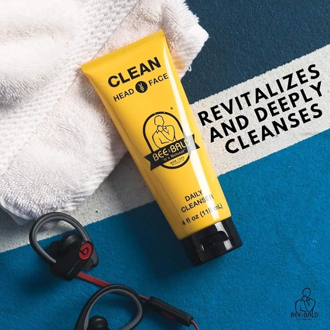 Bee Bald CLEAN Daily Head & Face Cleanser, Refreshes and Thoroughly Washes, Premium Bald Head Care for Men and Women, 4 fl Oz