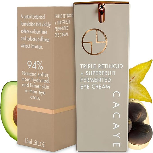 CACAYE Triple Retinoid Eye Cream for Anti Aging 0.5 fl oz - Natural Retinol Alternative Under Eye Cream for Wrinkles, Fine Lines, Puffiness and Dark Circles Without Redness or Irritation