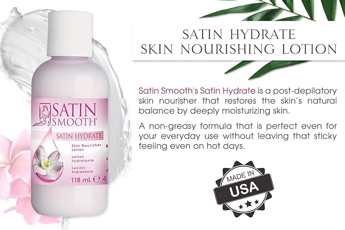 SATIN SMOOTH Hydrate Skin Nourisher Lotion Post Waxing Treatment (Perfect as Daily Moisturizer) 4 oz x 2 packs