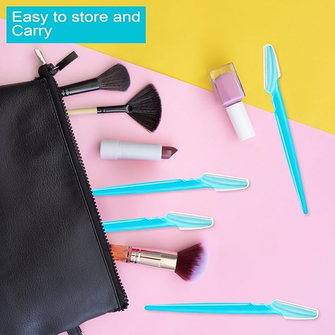 12 Pcs Eyebrow Razors, Face Razors Multipurpose, Exfoliating Dermaplaning Tools, Eyebrow Trimmers Shaver with Safety Cover, Facial Hair Removal for Women Men Body Use (Blue)