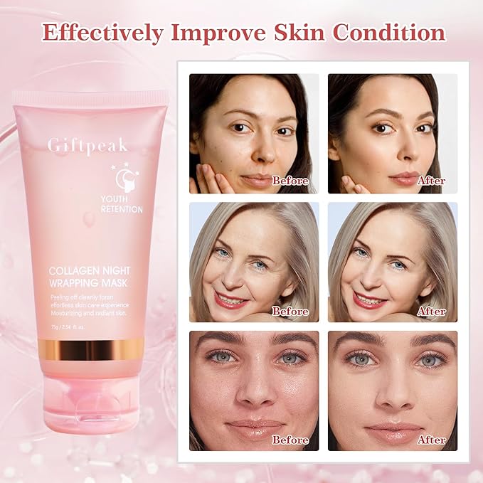Collagen Night Wrapping Mask,Collagen Mask for Women Peel off Face Mask Overnight for Elasticity & Hydration,Reduces Sagging, Elasticity & Hydration Care, 3.38fl.oz (Brush Included)