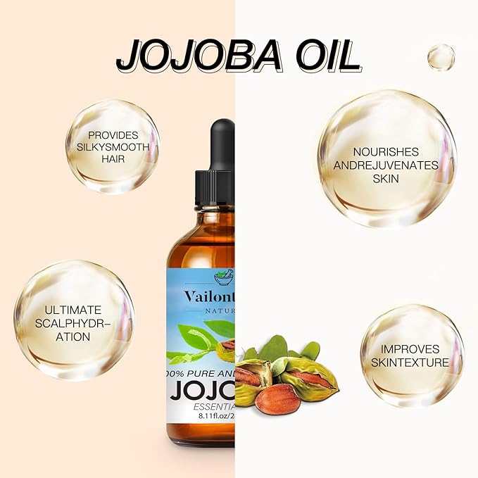 Jojoba Oil Organic – Natural Body Oil and Massage Oil, Body Spray for All Skin, Hair, and Nails, Cold Pressed & Hexane Free(Jojoba Oil, 8 Fl Oz)