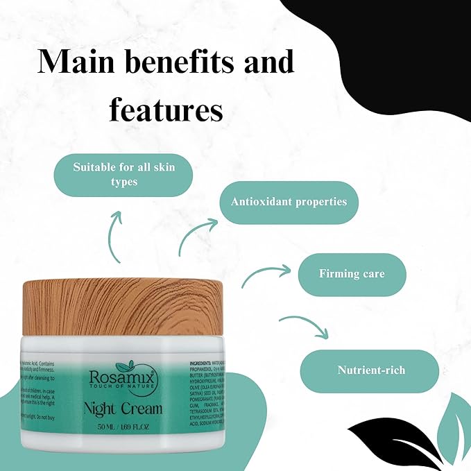 Night Cream, Ultra-Hydrating Moisturizer for Face with Hyaluronic Acid & Olive Oil, Soothes Skin, 1.69FLOZ (50 ml)