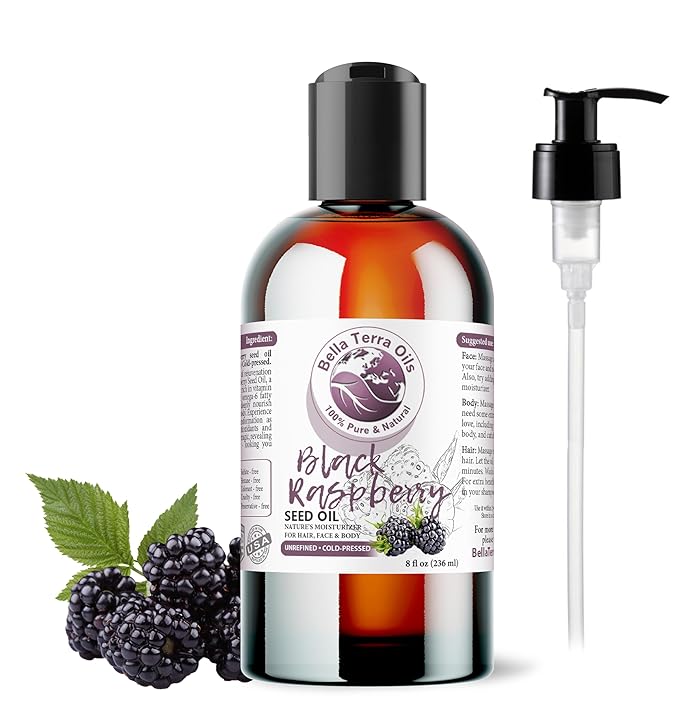 Bella Terra Oils - Black Raspberry Seed Oil 8oz - Embrace the Cosmetic Wonder of Raspberry Seed & Black Seed Oil Fusion, Replete with Tocopherols & Tocotrienols