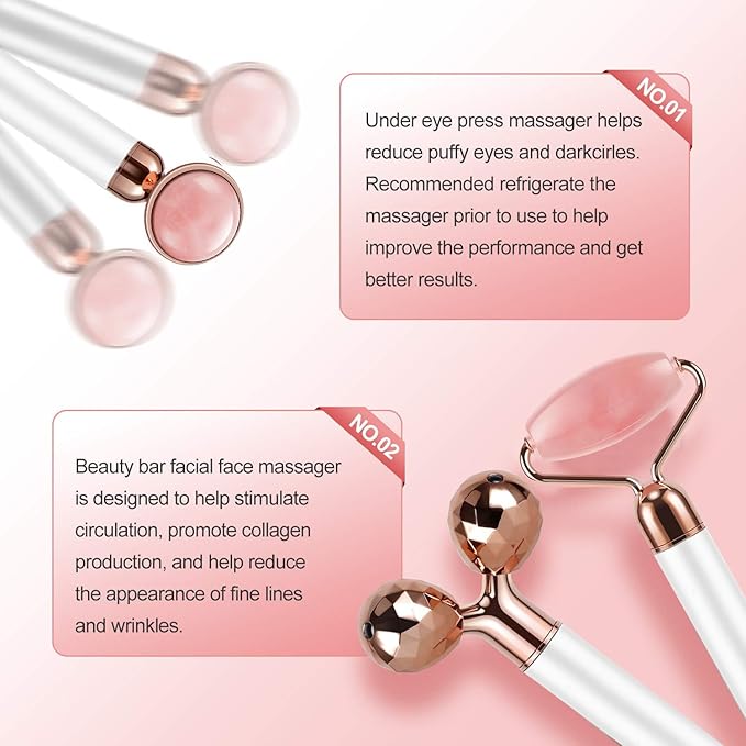 3-IN-1 Electric Jade Roller 3D Roller Facial Roller & Face Massager, Rose Quartz