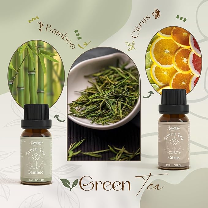 SALUBRITO Zen Fragrance Oil Set, Tea Essential Oil for Diffuser, Candle, Soap Making, White Tea, Black Tea, Green Tea Blended with Rose, Bamboo, Lavender, Sandalwood, Frankincense, Citrus Scented Oil