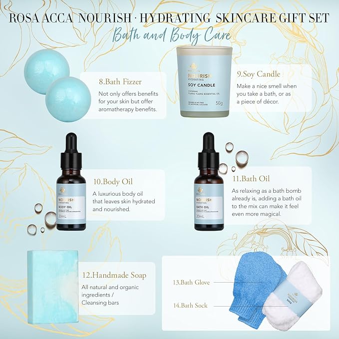 Spa Gift Set, 28pcs Ylang Ylang Facial Skin Care Set includes Face Cream, Bath Oil, Shower Accessories, Clay Mask. Body & Facial Kit for Women & Men, Mother's Day Gift, Birthday, Christmas, Dad