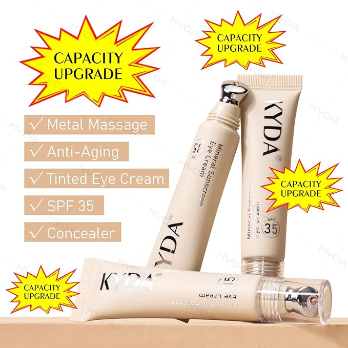 KYDA Mineral Sunscreen Eye Cream, 3-in-1 Anti-Aging Eye Cream, SPF 35, for Dark Circle and Fine Lines, Pink