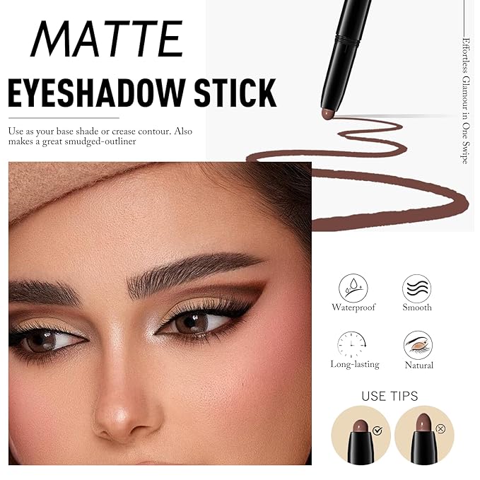 Eyeshadow Stick Matte Eye Shadow Pencil Cream to Powder Eye Brightener Crayon Long-Lasting Crease-Proof Neutral Eyeshadow Buildable & Blendable High Pigmented Eye Liner Makeup for Women, 2 PECAN