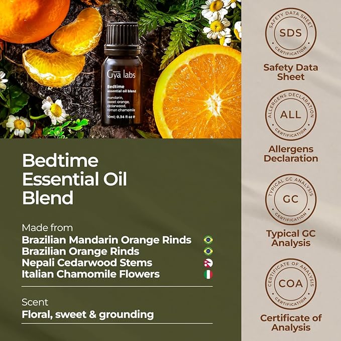 Gya Labs Bedtime Essential Oil Blend for Diffuser - 100% Pure Natural Aromatherapy Bedtime Oil for Calming & Relaxing (0.34 Fl Oz)