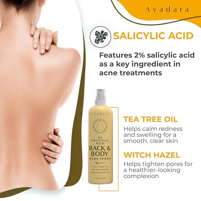 Acne Treatment Body Spray with 2% Salicylic Acid, Tea Tree Scent, for All Hair Types, Soothing and Moisturizing, 3-Pack