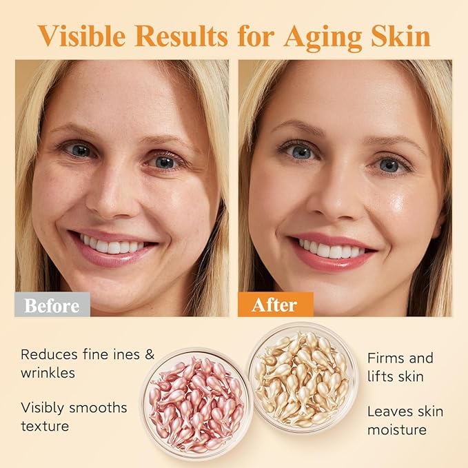 HKH Vitamin C & Retinol Serum for Face - Vit C Oil Capsule with Niacinamide, Anti Again Vit A Night Serum Capsule for Women, Reduces Fine Lines, Even Skin Tone, Firming Skin, Moisturise (38+38 ct)