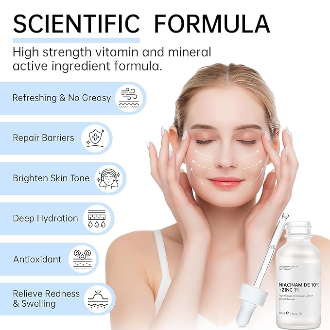 Niacinamide 10%+ Zinc 1% Serum For Face, Niacinamide Serum For Face, Dermatologist, Redness Relieve-30ml 1floz, 2Pcs