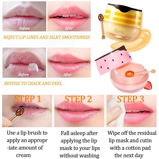 Honey Pot Propolis Lip Mask - 4 Pack (2 Honey + 2 Strawberry) Hydrating Moisturizer for Dry, Cracked Lips