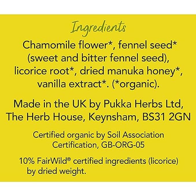 Pukka Calming Chamomile, Vanilla & Manuka Honey Organic Herbal Tea, Soothing Organic Tea Infusion Selection, Honey & Fennel Blend, Caffeine Free, 80 Total Bags (20ct - Pack of 4)