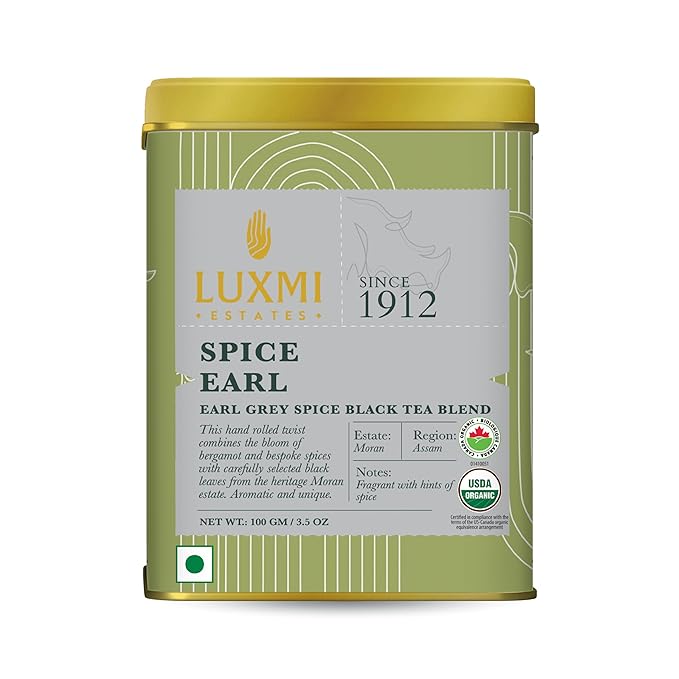 Luxmi Estates - Spice Earl - Spiced Earl Grey Tea - Loose Leaf - 100g (50 Cups) | Assam Black Tea with Natural Bergamot Extracts and Chai Spices | A Great Morning Cup as an Alternative to Coffee