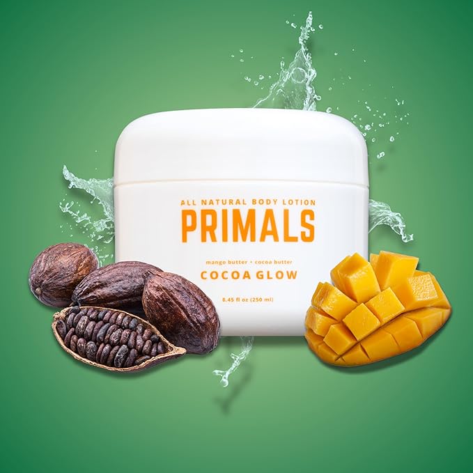 PRIMALS All Natural Body Lotion - Cocoa Butter & Mango Butter - 100% Naturally Derived Ingredients - Alcohol Free, Artificial Fragrance Free, Paraben Free, Petroleum Derivative Free - 8.45 oz