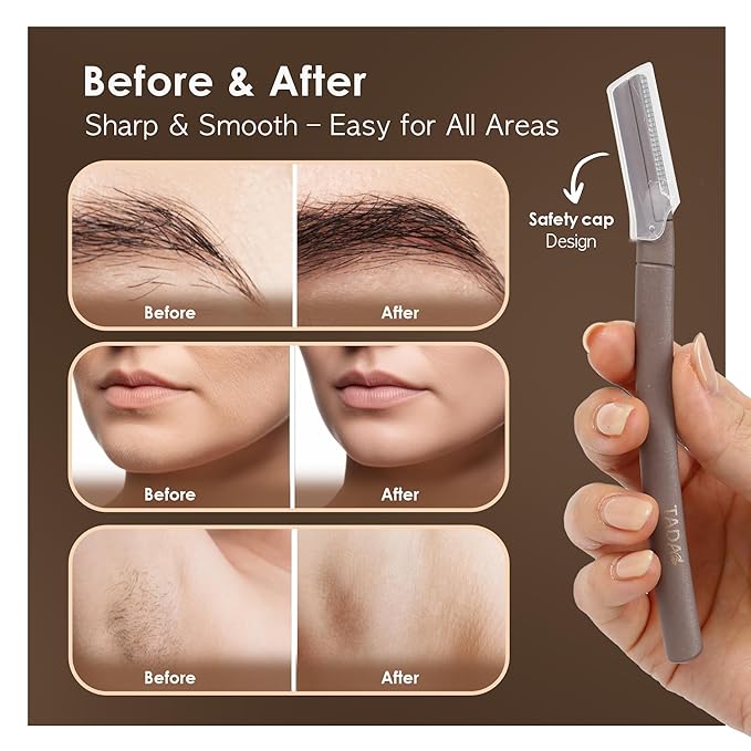 Biodegradable Wheat Straw Disposable Razors for Women – 12 Pack, Single-Color, Safety Cap – Facial & Eyebrow Razors for Unwanted Hair, Beauty Tools & Accessories(Brown)