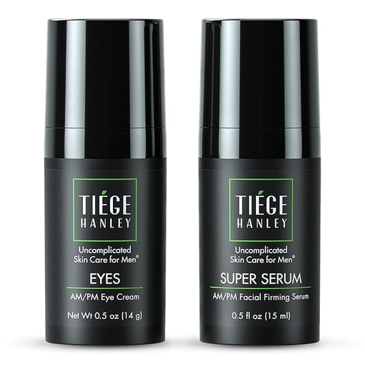 Tiege Hanley Eye Cream & Face Serum Set, Advanced Anti-Aging Bundle - Dark Circle & Under Eye Cream for Puffiness & Bags - Firms, Plumps, Hydrates, & Repairs Skin - Eye Wrinkle Cream for Men