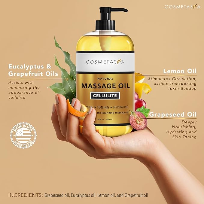 Cellulite Massage Oil & Hot Cream - 100% Natural Cellulite Oil & Gel, Highly Absorbable, Firm, Tone, Tighten & Moisturize Skin - Soothes Muscles (16.9 Fl Oz Each Bottle)