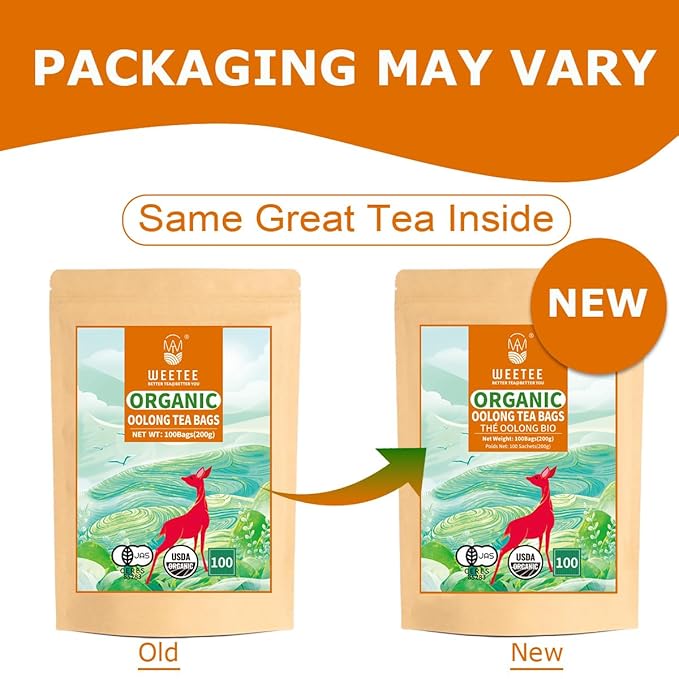 WT WEETEE Organic Oolong Tea Bags, Organic Oolong Tea 100 Count, Mild & Refreshing, Natural Caffein, Unsweetened Healthy Tea bag
