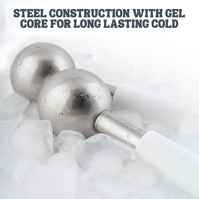 Ice Globes for Facials - 360 Rotating Unbreakable Steel Ice Globes with Carry Case - Professional Esthetician Supplies - Ice Roller for Face and Eyes - Ideal Skincare Tool (White)