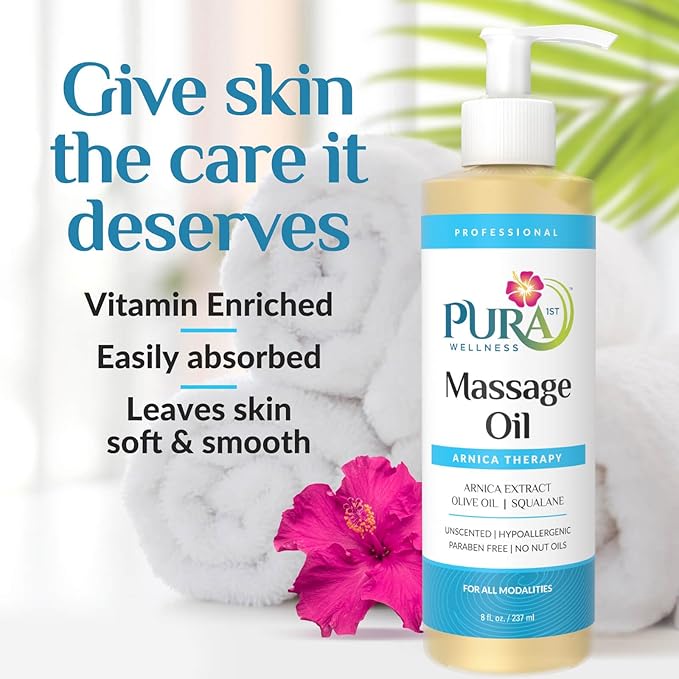 PURA Arnica Oil - Unscented Deep Tissue Massage Therapy, Hypoallergenic for Muscle Recovery, 8oz