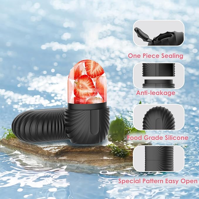 Ice Face Roller, Silicone Facial Ice Roller, Reusable Skin Care Massager Tools for Relieve Puffiness, Tighten Skin, Shrink Pores Shell Black