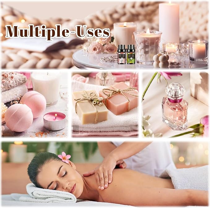 Floral Essential Oils Set - 6x10ML Fragrance Oil for Diffusers, Massage, Aromatherapy, Candle Making - Lavender, Rose, White Tea, Jasmine, Ylang-Ylang, Cherry Blossom Scented Oil