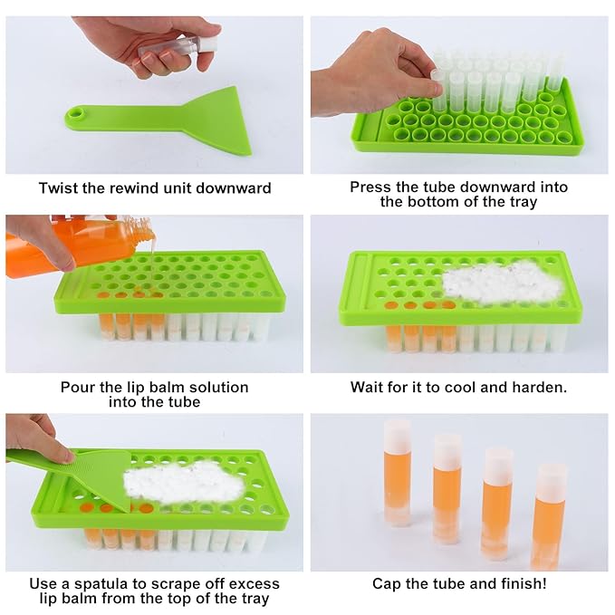 Lip Balm Tubes with Filling Tray and Spatula, 100PCS 5ml Lip Balm Containers with White Caps, DIY Lip Care Balms Making Tray and Spatula for Women Girl Cosmetics Makeup (White)