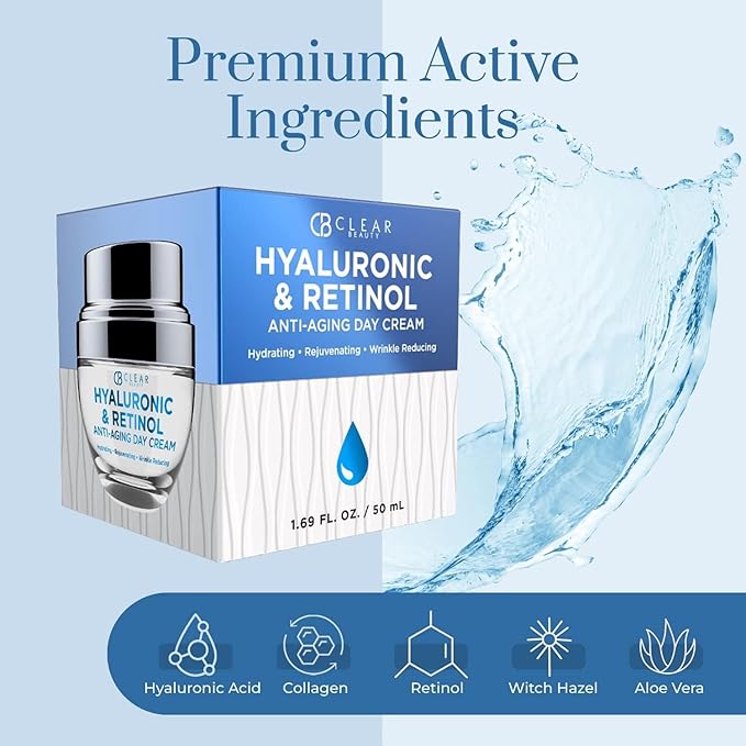 Hyaluronic Acid & Retinol Daily Face Moisturizer - Dermatologist Tested, Reduces Wrinkles, Fine Lines & Hyperpigmentation, Clean Beauty, Cruelty-Free Korean Skin Care, All Skin Types