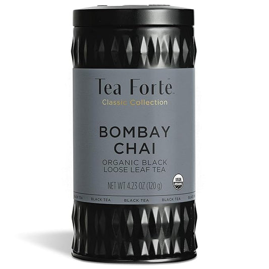Tea Forte Bombay Chai Premium Organic Loose Leaf Caffeinated Black Tea Blend Canister, Makes 35-50 Cups