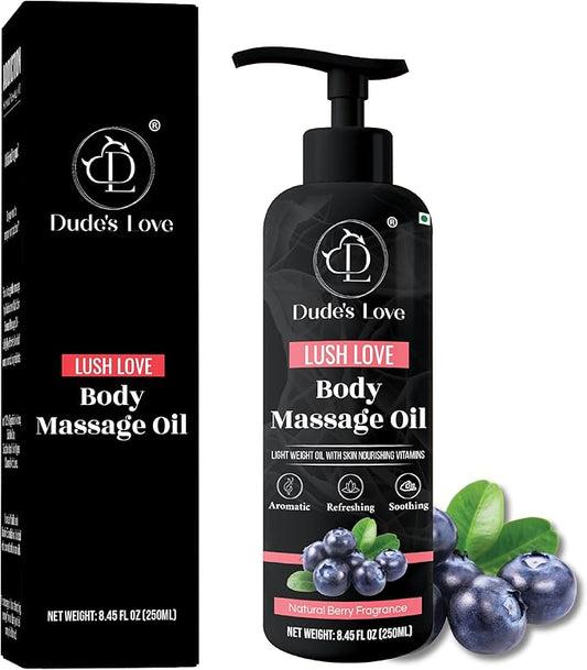 Organic - Berry Full Body Massage Oil - Revitalising, Detoxifying | No Stain & Non-Sticky | with Fractionated Coconut Oil, Lime & Juniper Berry Oil - 8.45 Fl Oz