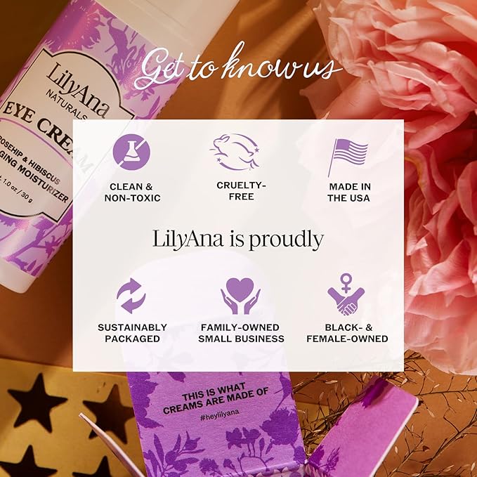 LilyAna Naturals Eye Cream for Dark Circles and Puffiness, Under Eye Cream for Wrinkles and Bags, Anti Aging Cream helps Improve Dryness; for Sensitive Skin 0.5 oz