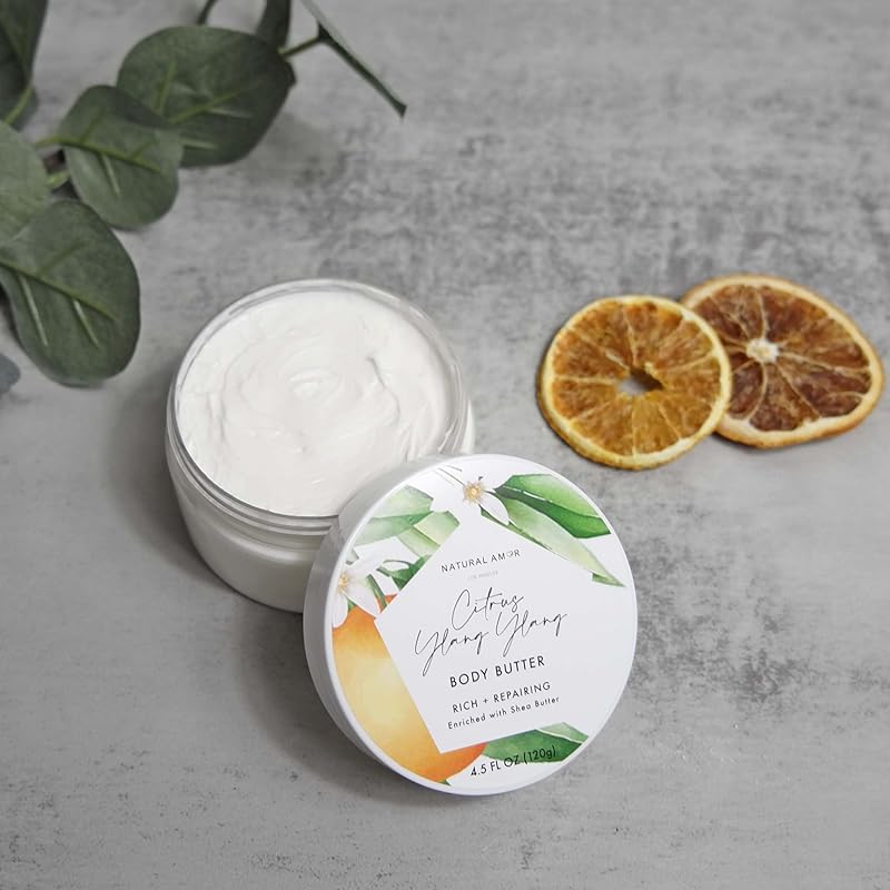 Natural Amor Citrus Handmade Bath Body Gift Set,4pcs Self Care Gift for Women,Includes Soap Bar, Bath Bomb, Clay Mask, Body Butter- Thank you Gift for Pampering