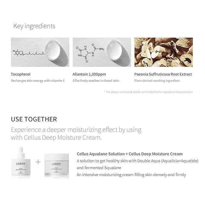 LAGOM Cellus Aqualane Solution | Korean Serum for Face, Vegetable Squalane Essence, Skincare for Glass Skin, Deep Moisturization, Skin Barrier Strengthening 1.69 Fl Oz