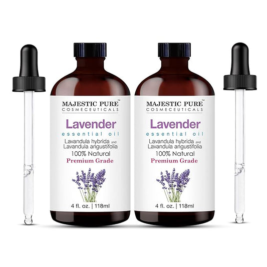 Majestic Pure Lavender Essential Oil | 100% Natural | Premium Grade Essential Oils for Hair Care, Home Diffusers, Skin, Aromatherapy, Massage and Humidifiers | 4 Fl Oz (Pack of 2)