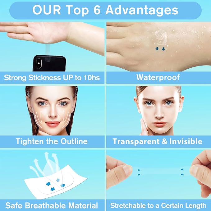 Face Tape Lifting Invisible,200PCS Face Lift Tape Invisible Neck Tape Face Lifter Tape Instant Lifting for Neck, Eyes, Jowls & Double Chin Sagging Skin | V-Line Facial Tapes for Woman Makeup