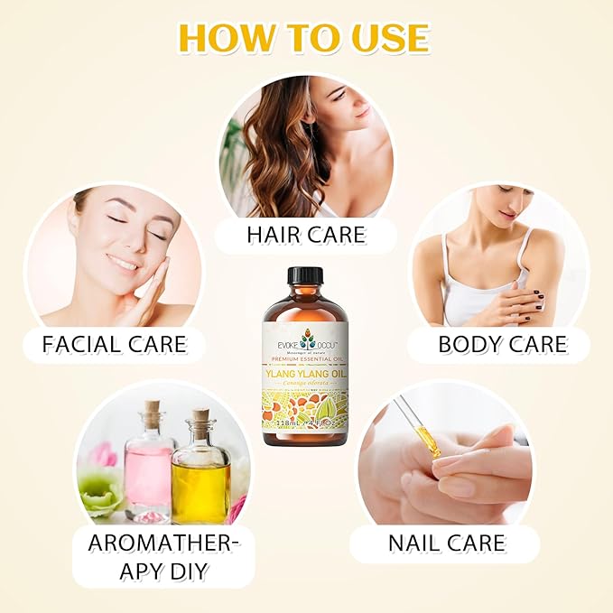 EVOKE OCCU Ylang Ylang Essential Oil 4 Oz, Pure Ylang Ylang Oil for Skin Hair Aromatherapy Diffuser Fragrance DIY- 4 FL Oz