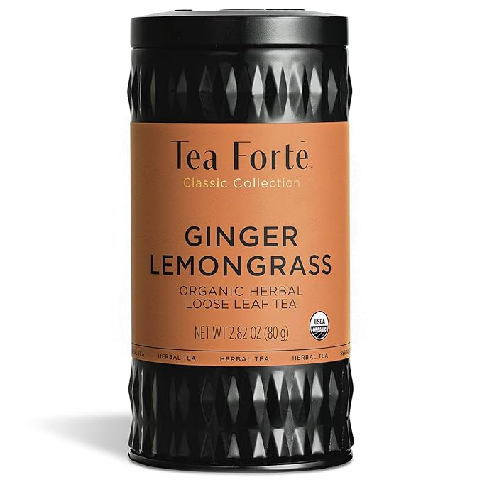 Tea Forte Ginger Lemongrass Premium Organic Loose Leaf Caffeine-Free Herbal Tea Blend Canister, Makes 35-50 Cups, Tea Gifts for Mother's Day
