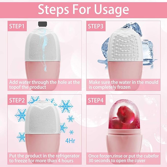 XHJRI Ice Face Roller Massager,Ice Cube Roller for Face, Eyes and Neck Naturally Conditioning and Skin Care,De-Puff Eye Bags,Reduce Migraine Pain,Reusable Massage Silicone Ice Mold (New Pink White)