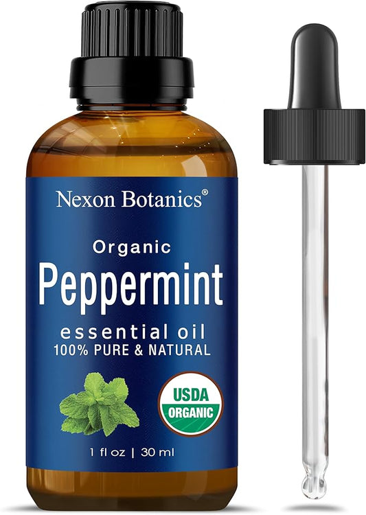 Organic Peppermint Essential Oil 30 ml - Pure Natural Mint Oil for Aromatherapy, Diffusers, Hair & Skin Care - Undiluted Menthol - Nexon Botanics