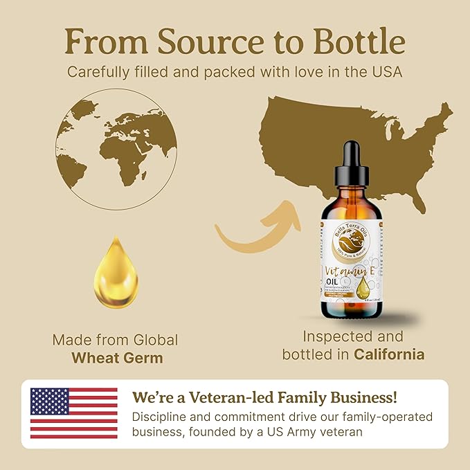 Bella Terra Oils - Organic Vitamin E Oil 16oz - Embrace the Purity of D-Alpha Tocopherol, The Strongest Form of Organic Vitamin E, Perfect Harmony with Skin's Natural Essence