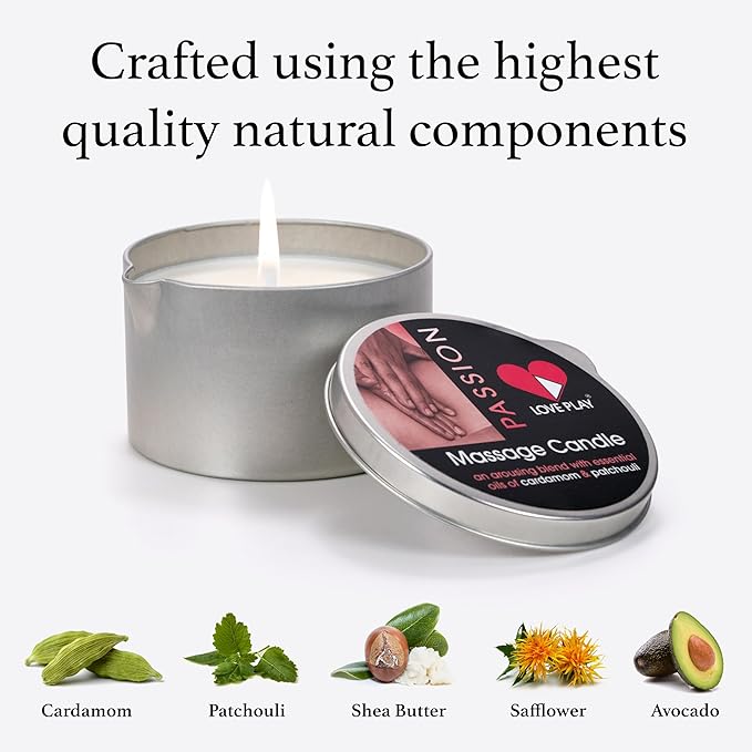 LOVE PLAY Massage Oil Candle for Pure Relaxation and Home SPA - Vegan Moisturizing Body Oil - Hydrating Skin Care with Essential Oils (6.76oz)