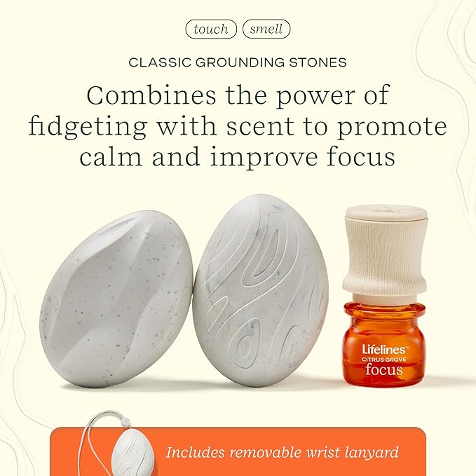 Lifelines Scent-Infused Grounding Stones, 2-Pack, Classic Pack - Portable Fidgets for Adults with Essential Oil Blend & Diffusion Stones for Sensory Immersion - Calming Waterless Passive Diffuser
