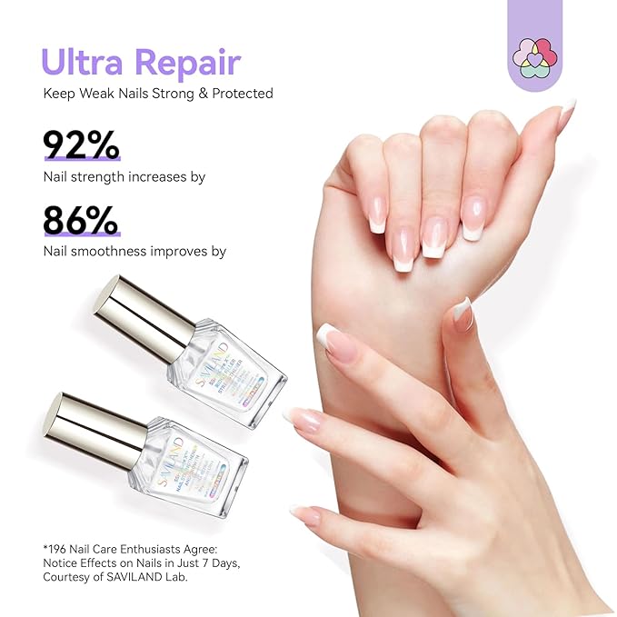 SAVILAND 3-in-1 Nail Strengthener Kit: Ultra Repair Nail Growth and Strengthener with Vitamin E Castor Oil Nail Strengthener for Damaged Nails Care Kit for Repairing Nourishing Weak Brittle Nail Home