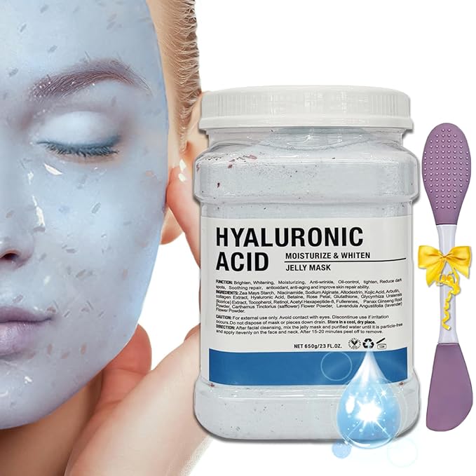 Jelly Mask Powder for Facials,Hyalorunic Acid Moisturizing Jelly Face Mask,24k Gold Jelly Face Mask,Face Masks with Double-ended Silicone Brush, 23 Fl Oz
